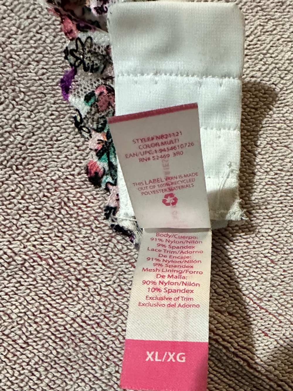 envy White Floral Lace Trim Bra Strap with Pink and Green Accents - Picture 2 of 3